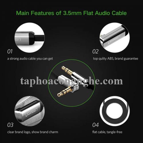 Ugreen 10729 5M màu Đen Cáp âm thanh 2 đầu 3.5mm dương đầu vuông góc mạ vàng AV119 30010729